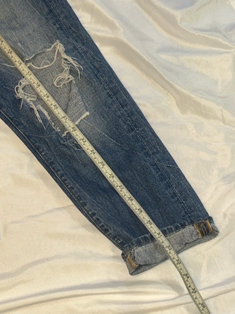 Lucky Brand Women's Boyfriend Jeans - Distressed Dark Blue Denim - Picture 9 of 10